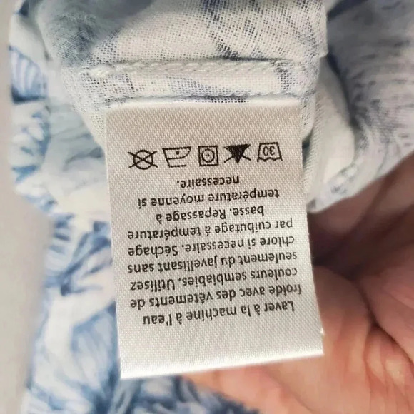 Tenth Ocean Mens Blue White Floral Linen Blend Button Up Shirt US Size Large - Picture 8 of 11